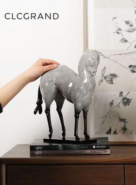 新中式覆古客厅玄关马摆件高级感家居电视柜酒店装饰开 业乔迁礼