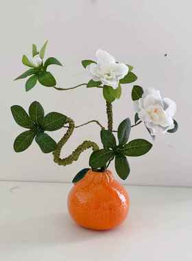 寓意好的摆件客厅轻奢高档创意网红橘子陶瓷花瓶水养绿萝水培花瓶