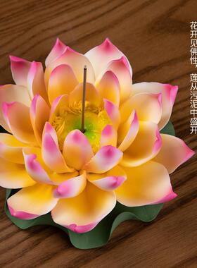 戴玉堂莲花彷真花佛堂荷花装饰用品大全观音佛前陶瓷花供佛摆件