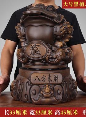 正品全实木雕刻业高档黑檀木招财金蟾摆三足蟾蜍办室工公件艺品开