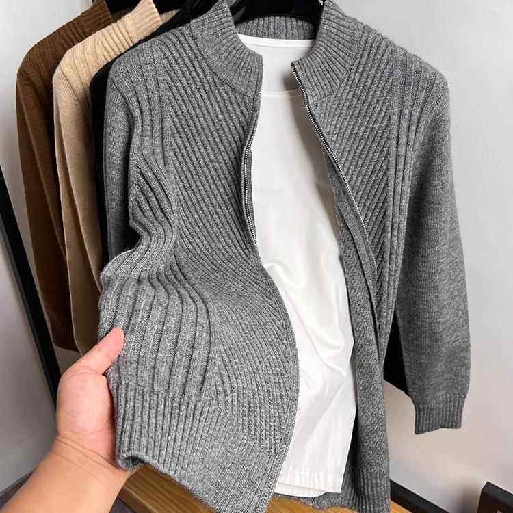 纽花纯色开衫男针织衫秋冬季厚款毛衣外套男立领夹克披肩春装线衣,淘宝优惠券,粉丝福利购,淘宝优惠卷