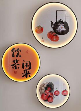 新中式壁画灯中国风客厅卧室餐厅带灯壁画圆形背景墙装饰led壁画