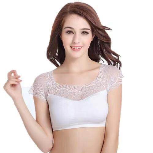 吊带裙搭打底衫女蕾丝短袖带胸垫网纱一字假领半截裹胸背心上衣,淘宝优惠券,粉丝福利购,淘宝优惠卷