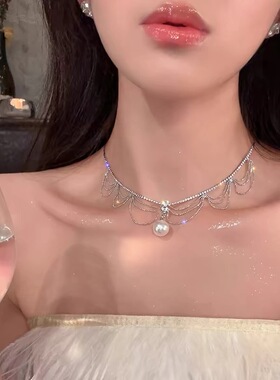高级感闪钻耳环！礼服晚宴锁骨链新娘婚纱配饰女