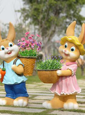 花园庭院创意树脂大号卡通雕塑多肉装饰花盆园林园艺兔子摆件落地