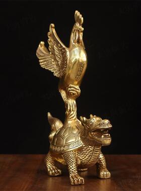 纯黄铜独占ao头金鸡龙龟摆件室内家用桌面铜龙龟金鸡独立摆放用品