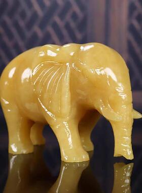 天然米色玉石大象饰品，一对客厅门厅办公室玉石吸水性大象动物家