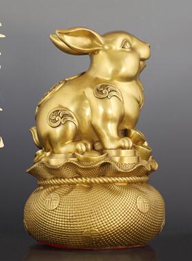 黄铜聚宝盆兔子摆件十二生肖属兔可爱卡通家居客厅桌面装饰品摆件
