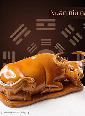 唐三彩陶瓷卧牛摆件风水牛摆件家居古架摆件茶几客厅生肖牛瓷