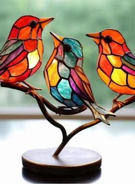 直销新款跨境爆款独立站金属彩色百花小鸟家居庭院摆件玄关客厅装