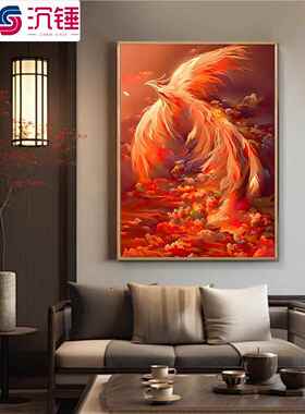 金色火凤凰装饰画浴火重生好寓意油画四大神兽朱雀画凤凰呈祥挂画