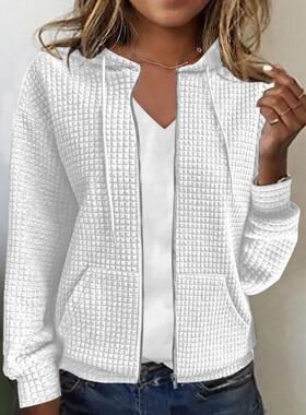 Women's zipper hooded cardigan long sleeved sweatshirt