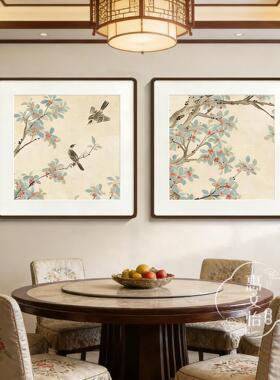 沈周中秋丹桂图新中式花鸟画工笔画茶室饭厅卧室床头榫卯实木挂画