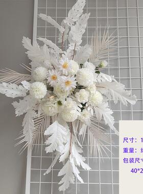 婚庆仿真花鸟巢叶白色地排花森系粉色系角花路引花排婚礼背景挂花