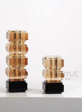 现代简约茶色拼接黑色水晶高级感花瓶样板间客厅氛围感软装饰摆件