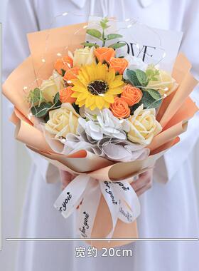 创意生日礼物仿真玫瑰向日葵花束混搭永生花成品手捧花送女生闺蜜