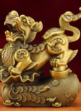 黄铜貔貅摆件一对公母招财家居客厅玄关装饰品公司店铺开 业礼品