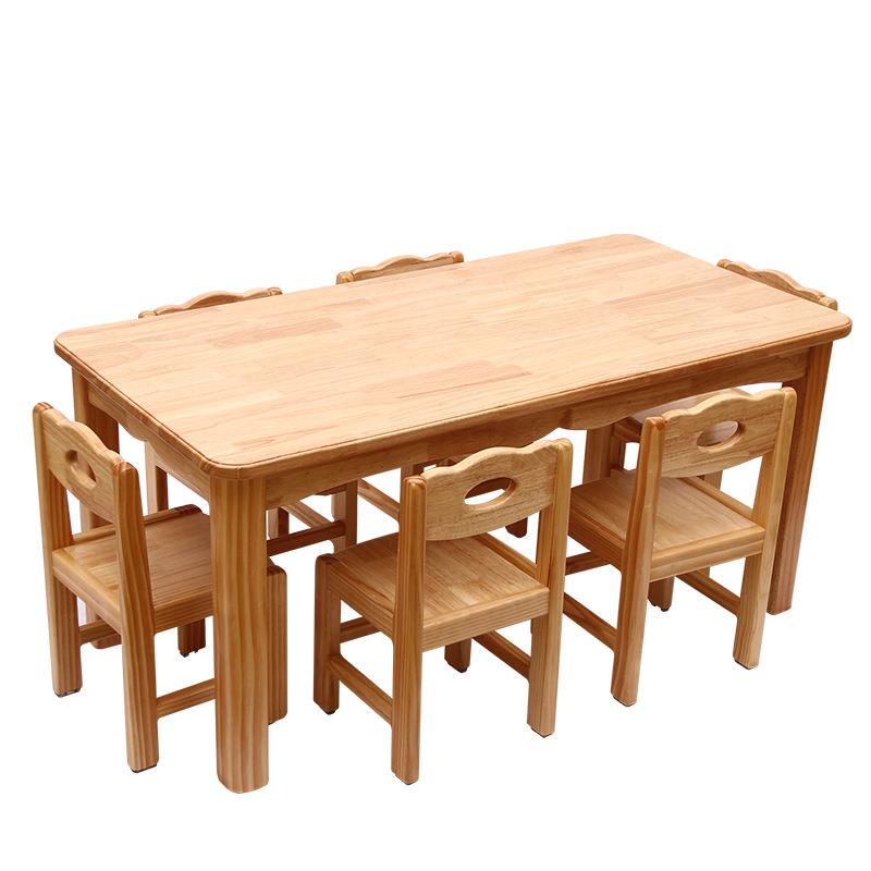Kindergarten wooden tables and chairs IDE children's classroom solid wood tables and chairs wooden rectangular thickened table system for primary and secondary school students