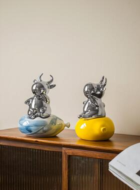 景德镇生肖牛陶瓷摆件可爱招财新年礼物桌面创意办公室家居装饰品