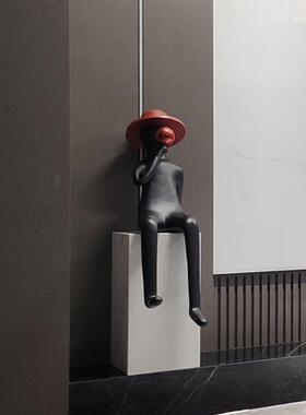 创意男孩气球吹泡泡人物坐姿雕塑摆件店面样板房玄关客厅高档装饰