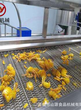 香酥螃蟹上浆油炸流水线 自动化牛蛙块油炸机 螃蟹块油炸机器