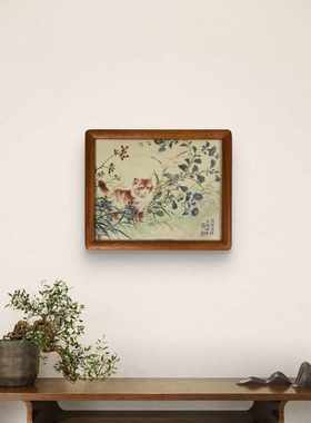 《瑞猫锦簇》榫卯实木框摆件挂画 卧室餐厅儿童房 送礼复刻装饰画