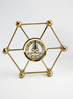 欧式客厅钟表座摆件个性创意简约现代电视柜金属软装工艺礼品摆饰