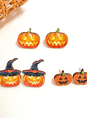 Skeleton Earring Wizard Hat Pumpkin Stud Earrings Set骷髅头
