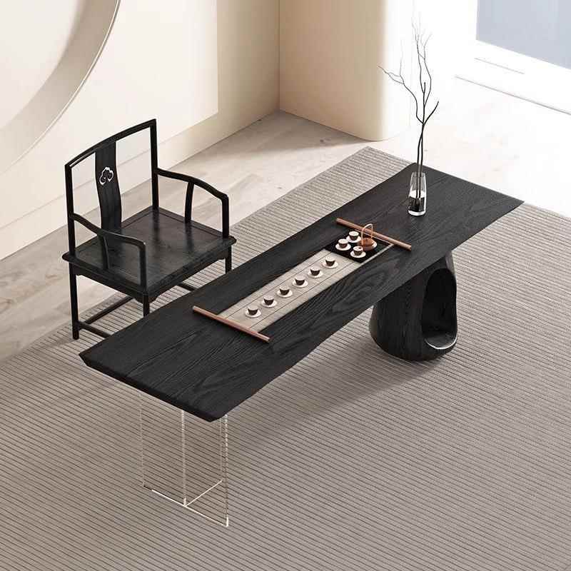 亚克力悬浮茶桌客厅家用实木长方形桌创意岛台大板洽谈桌餐桌一体 - 图0