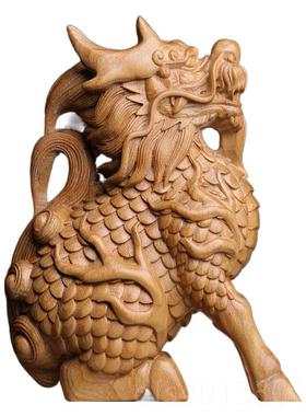 高档小叶雕紫木麒麟摆件实木解决卧室家居办公室装饰檀品店开铺业