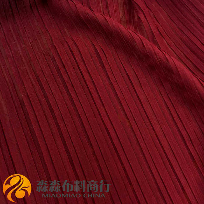 新款春夏服装工字褶布料 酒红色风琴百褶压皱雪纺 连衣裙子面料,淘宝优惠券,粉丝福利购,淘宝优惠卷