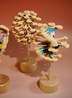 京剧脸谱旋转树斐波那契螺旋树木质棒棒糖变脸解压工位桌面小摆件