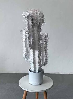 大型彷真白色植物造景简约现代仙人掌家居装饰品假绿植仙人球摆件