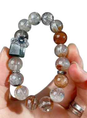天然四季幽灵圆珠手链 盆景意境优秀 彩幽灵晶体通透表皮光滑聚宝