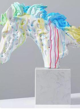 左顾创意艺术品雕塑马彩绘家居酒店别墅电视柜边柜酒架边几装饰品