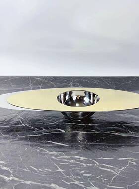 现代不锈果钢银色金属椭星际托盘客厅装餐桌样圆板间饰8209盘桌面