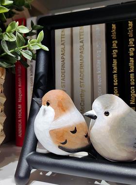 菠菜秘屿 木雕小鸟 生日礼物 肥啾 纯手工桌面小摆件 原创治愈