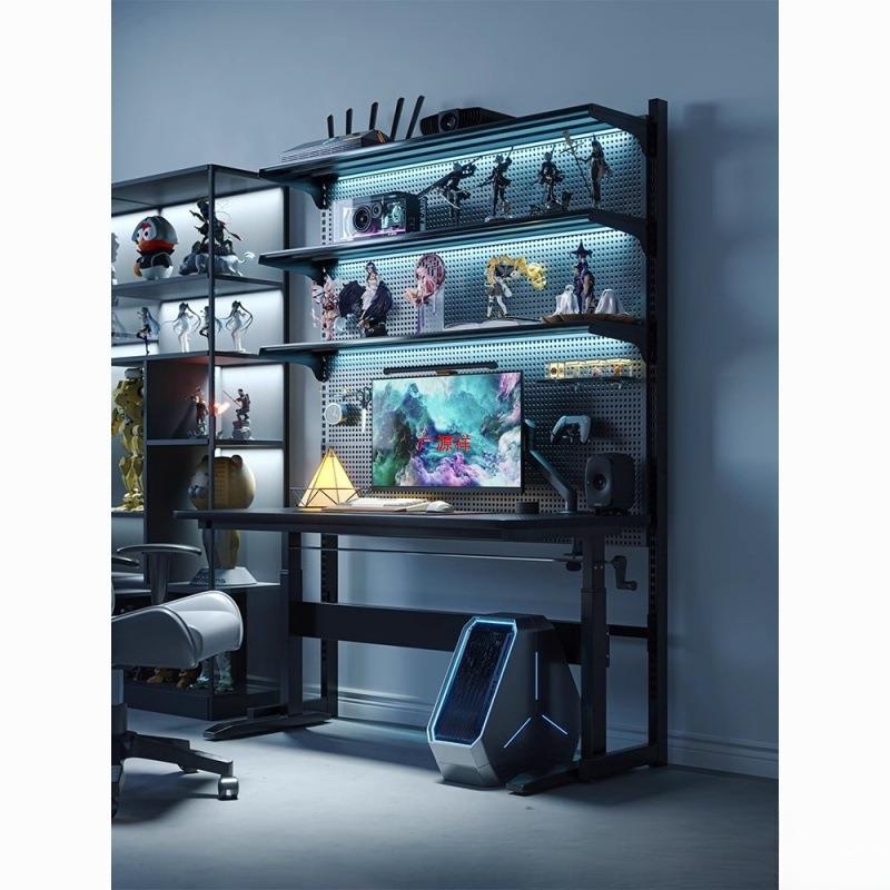 Vertical hole plate storage rack floor-standing e-sports room decorative metal storage rack without punching computer desktop transformation