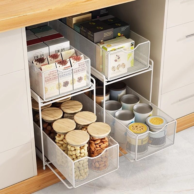 多层可伸缩拉篮厨房下水槽置物架抽拉式滑轨抽屉橱柜内碗碟收纳架,淘宝优惠券,粉丝福利购,淘宝优惠卷