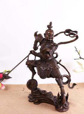 杨铜记 铜哪吒 三太子 摆件烧色哪吒工艺品摆件客厅办公 铜哪吒