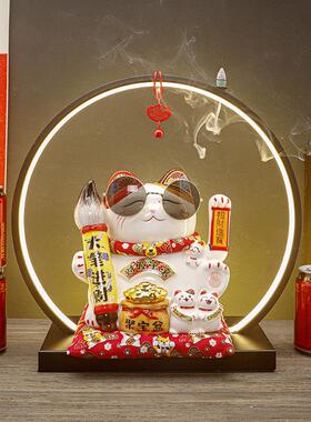 招财猫摆件灯圈店铺开业送礼品创意收银台自动招手摇手陶瓷发财猫