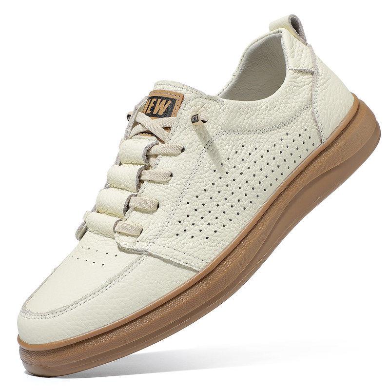 Hong Kong genuine leather top layer cowhide summer sandals for men new soft sole hollow hole shoes one-leg breathable sneakers