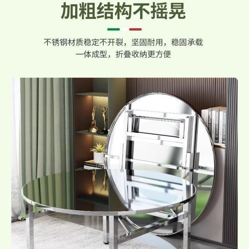 304不锈钢折叠桌子特厚家用圆桌大排档摆摊圆形不锈钢桌简易餐桌 - 图3