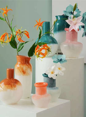 简约中古渐变小口玻璃花瓶家居摆件客厅餐桌水培轻奢软装饰品批发