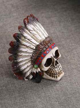 印第安人骷髅头模型树脂骷髅头酒吧创意装饰品恐怖道具个性摆件