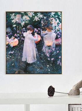 康乃馨、百合与玫瑰花萨金特油画画客厅装饰画画无框画画壁画画挂