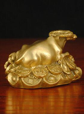 黄铜母子牛摆件铜生肖母牛摆件招铜金钱元宝财牛家居装饰吉祥品