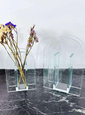 现代简约灰色插花玻璃花瓶 餐桌装饰花器家居桌面摆件客厅