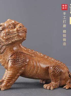 谛听瑞兽黄铜彩铜工艺品摆件玄关装饰品家居客厅桌面摆饰开业送礼