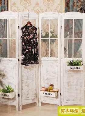 纱帘花进门玄隔断AL102357架橱窗实木落地古折复叠屏关风服装店镂